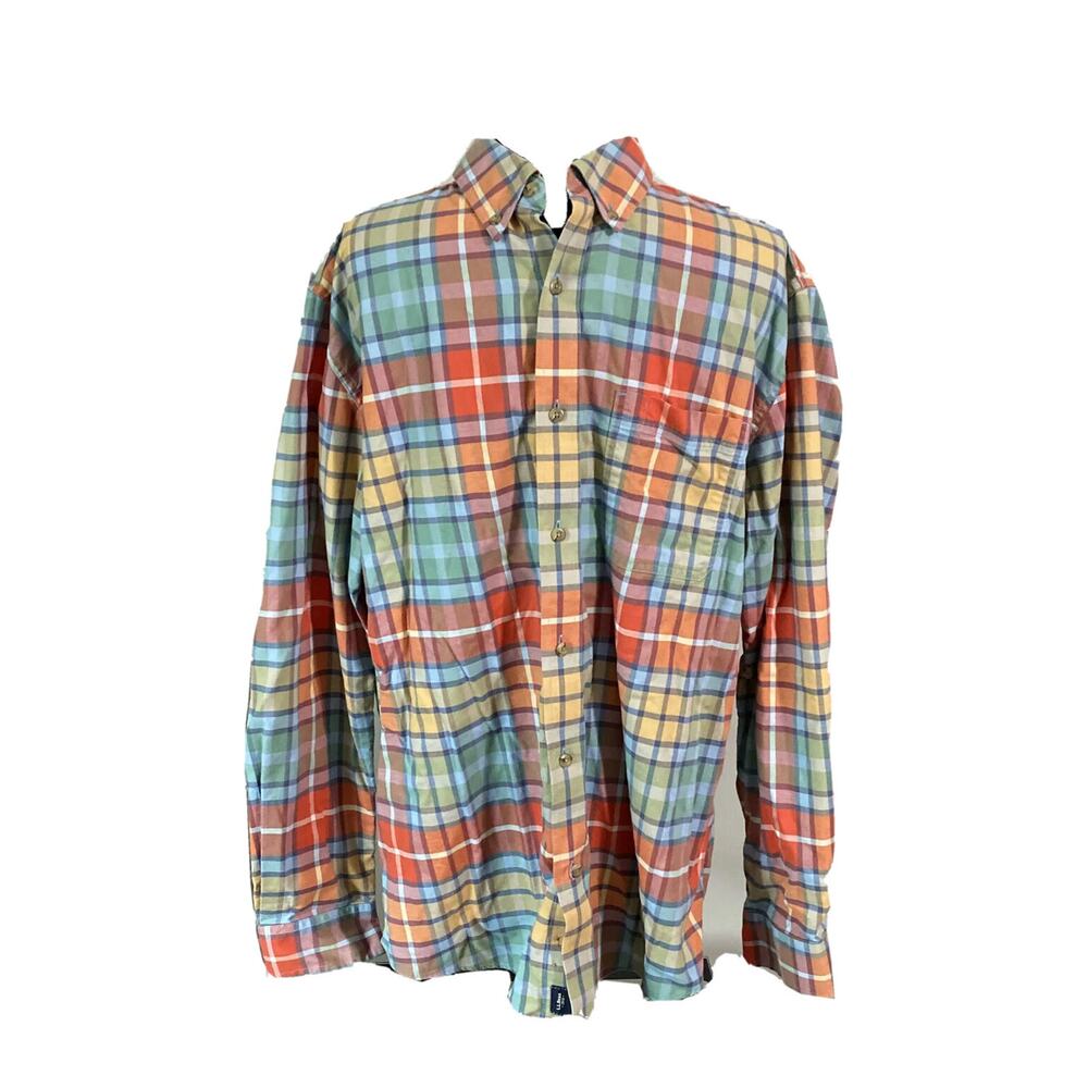 LL Bean Men's Red Plaid Traditional Fit Long Sleeve Button Down Shirt Medium